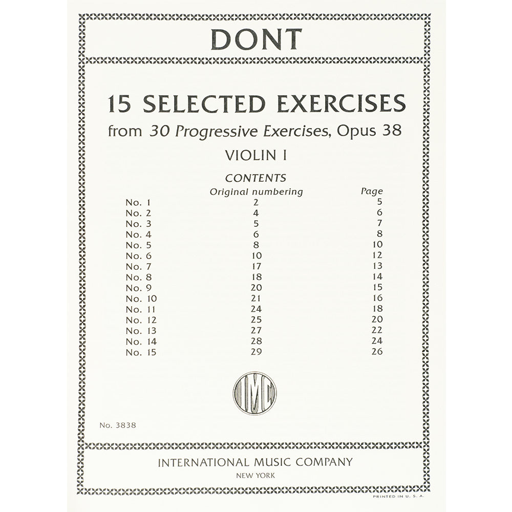 Dont, Jakob - 15 Exercises for Violin from 30 Progressive Exercises, Op. 38 with optional Violin II - edited by Grieve - International Music Co
