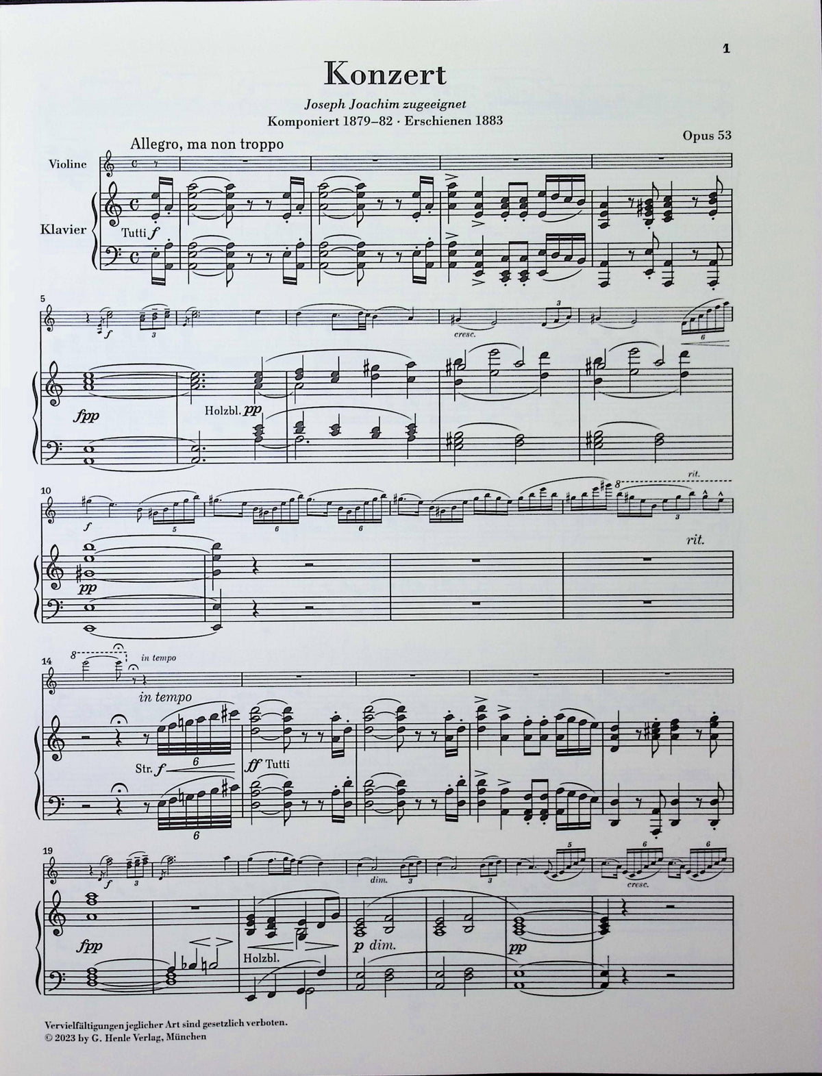 Dvorak, Antonin - Violin Concerto in a minor op. 53 Piano Reduction - Edited by Jost - G. Henle Verlag