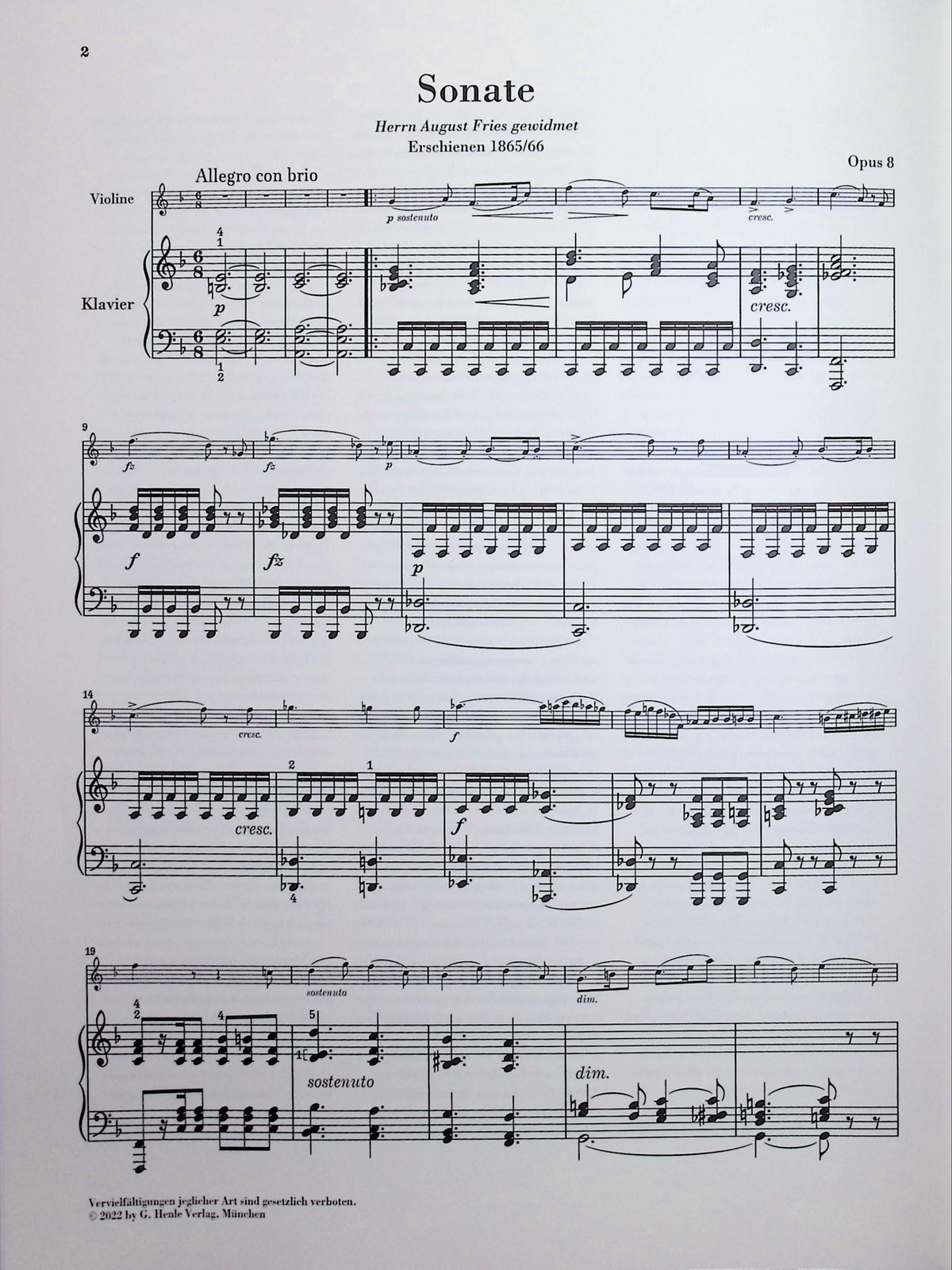 Grieg, Edvard - Sonata for Piano and Violin in F major op. 8 - Edited by Heinemann/Nokleberg - G. Henle Verlag