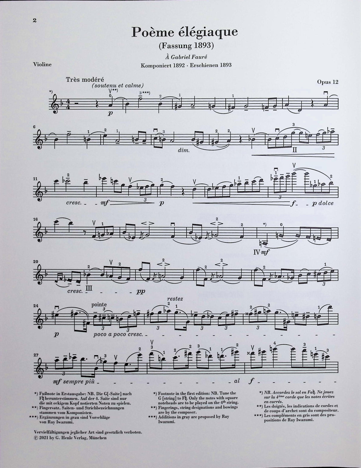 Ysaye, Eugene - Poeme elegiaque op. 12 and other Works for Violin and Piano - Edited by Iwazumi - G. Henle Verlag