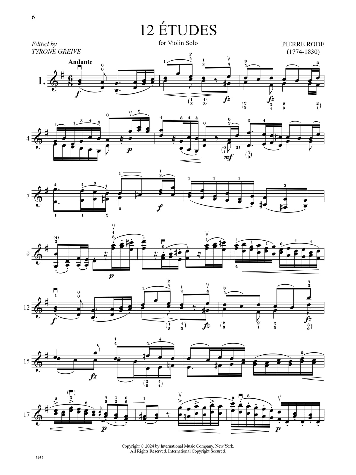 Rode, Pierre - 12 Etudes for Violin Solo - Edited by Grieve - International Music Company