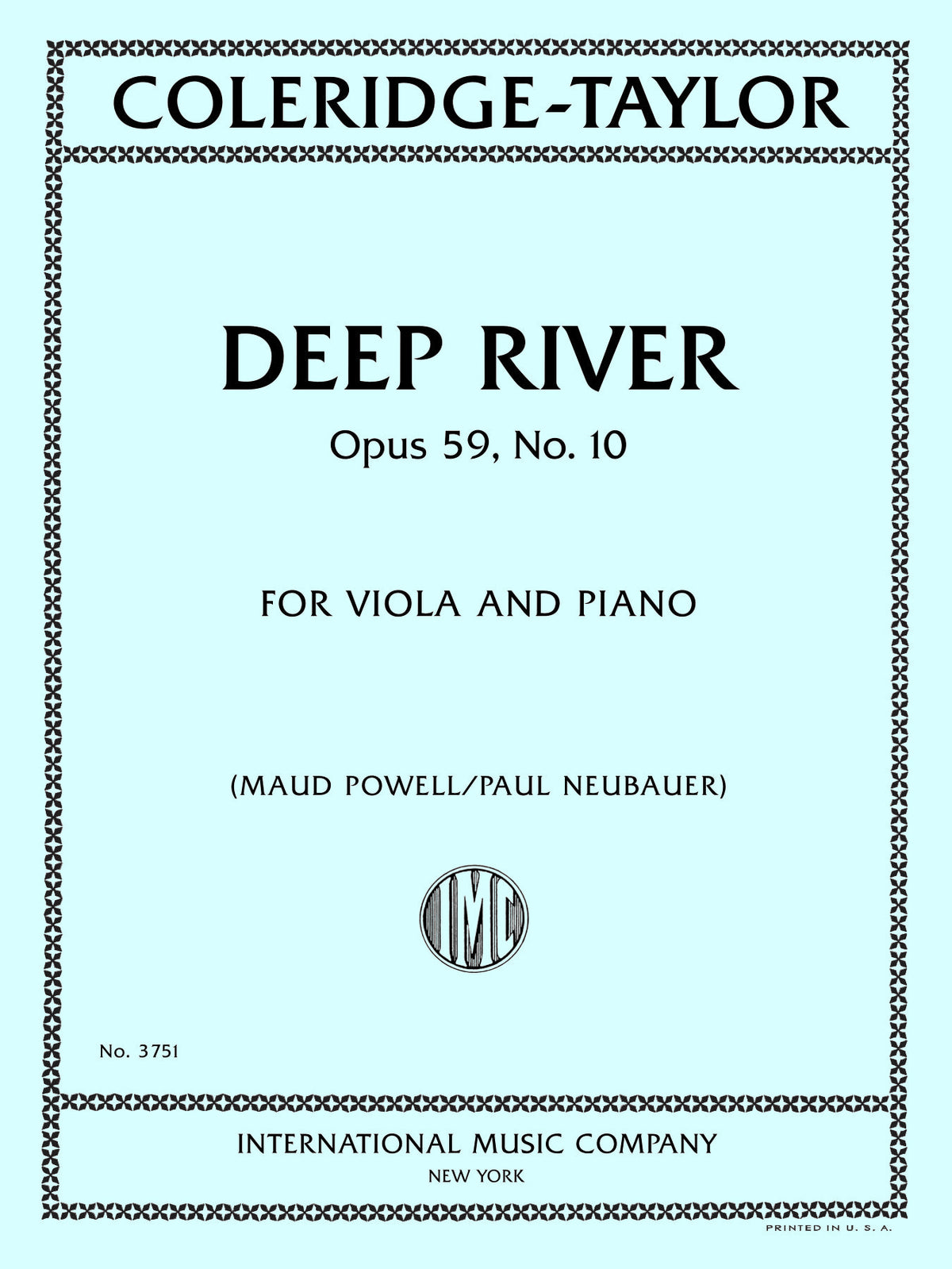 Coleridge-Taylor, Samuel - Deep River Opus 59, No. 10 - Viola and Piano - Edited by Powell and Neubauer - International Music Co.