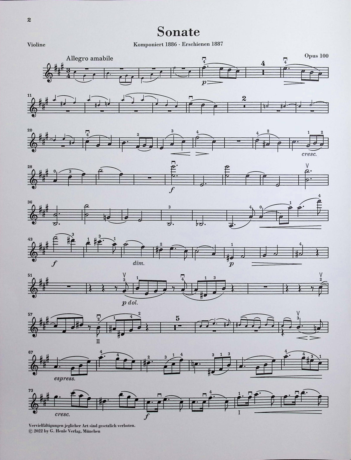 Brahms, Johannes - Sonata in A major op. 100 for Piano and Violin - Edited by Wiechart - G. Henle Verlag