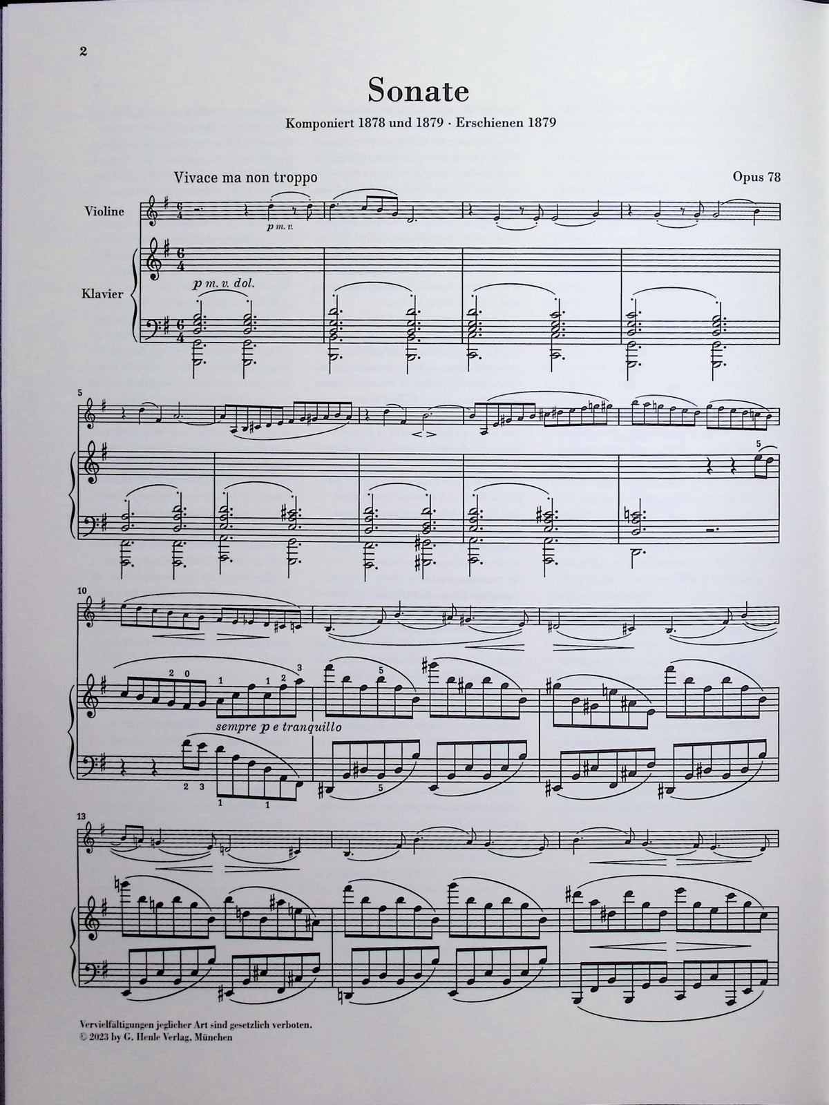 Brahms, Johannes - Sonata in G major op. 78 for Piano and Violin - Edited by Wiechart - G. Henle Verlag