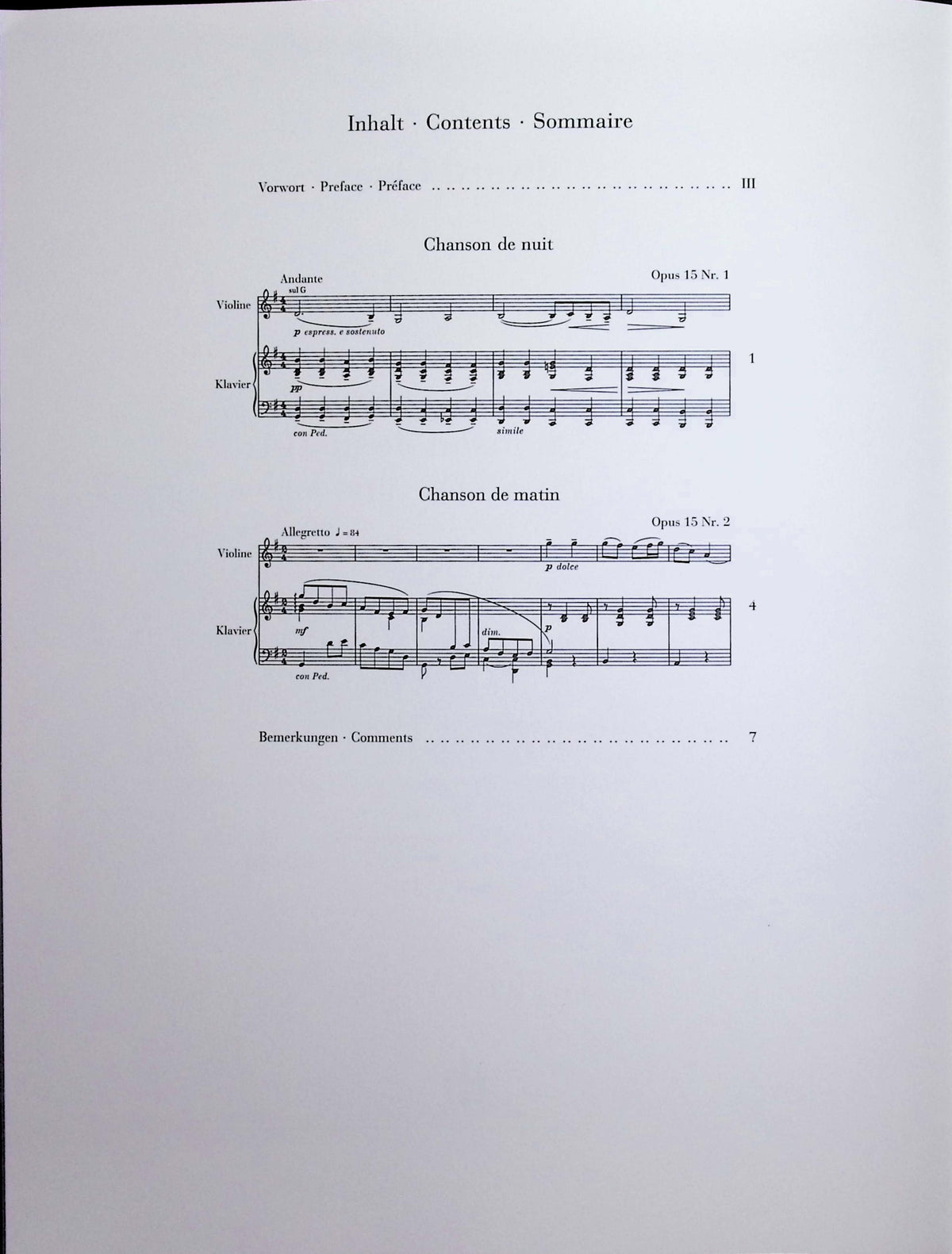 Elgar, Edward - Chanson de nuit and Chanson de matin op. 15 for Violin and Piano - Edited by Marshall-Luck - G. Henle Verlag