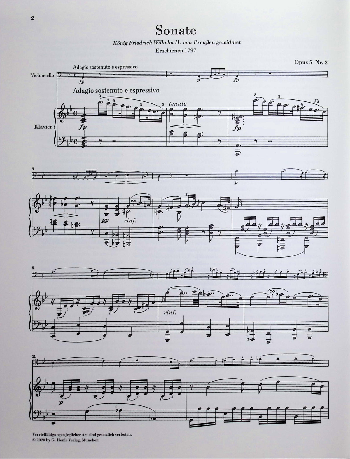 Beethoven, van Ludwig - Sonata in g minor op. 2 no. 2 for Piano and Violoncello - Edited by Dufner - G. Henle Verlag