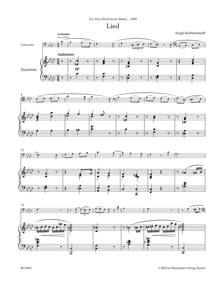 Rachmaninoff, Sergei - Works for Violoncello and Piano - edited by Macchione - Barenreiter Urtext