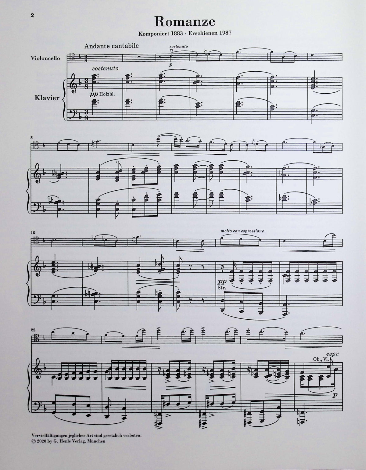 Strauss, Richard - Romance in F major for Violoncello and Orchestra Piano Reduction - Edited by Jost - G. Henle Verlag