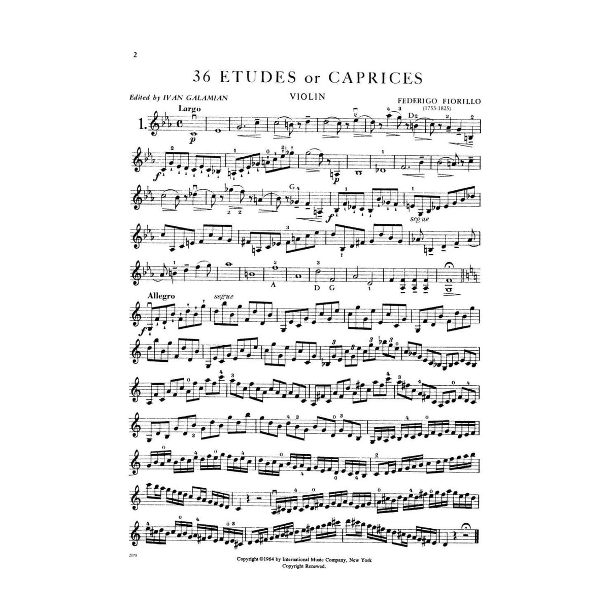 Fiorillo, Federigo - 36 Etudes or Caprices - Violin - edited by Ivan Galamian - International Edition