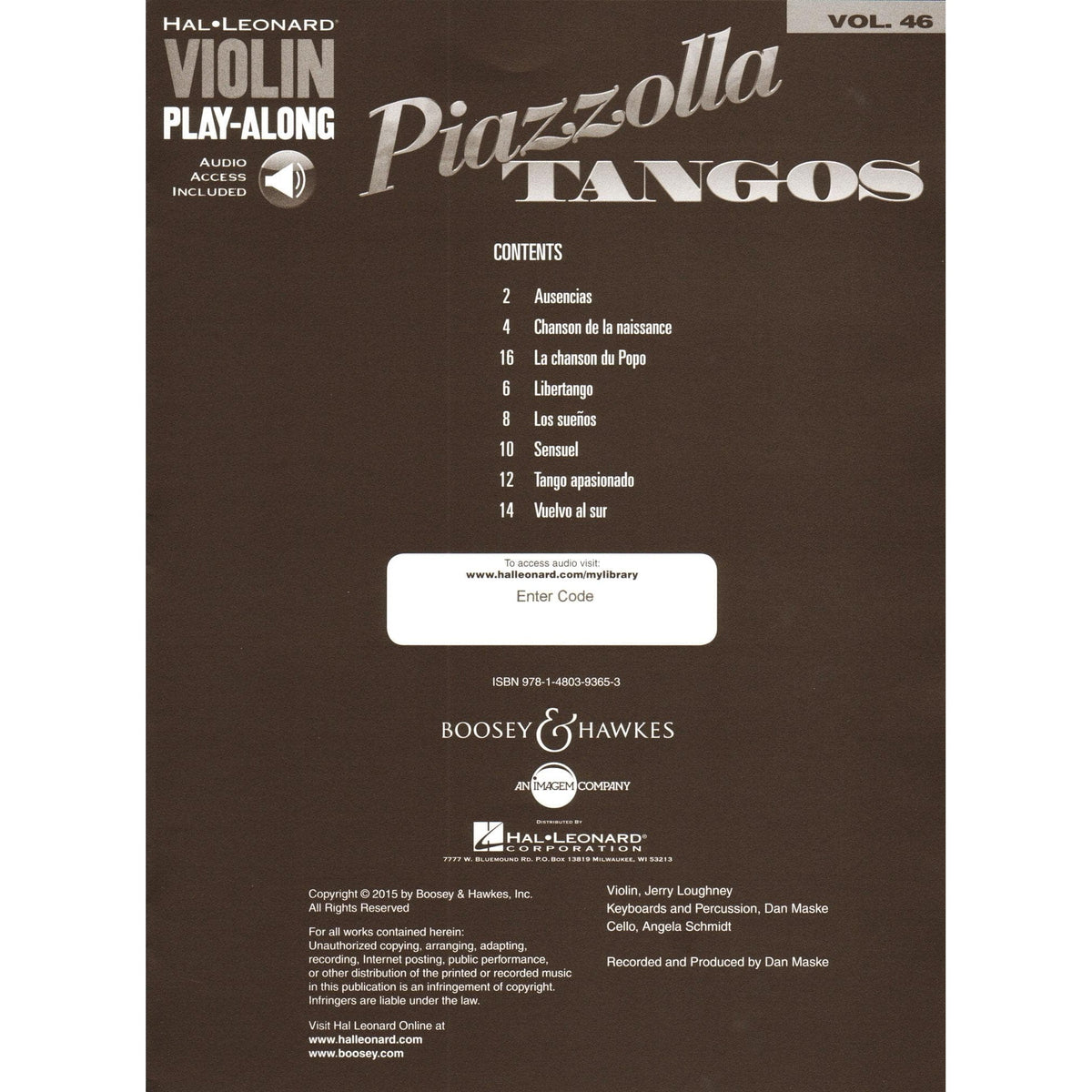 Piazzolla Tangos - Violin Play-Along Vol. 46 - 8 Favorites - for Violin and Audio Accompaniment - Hal Leonard
