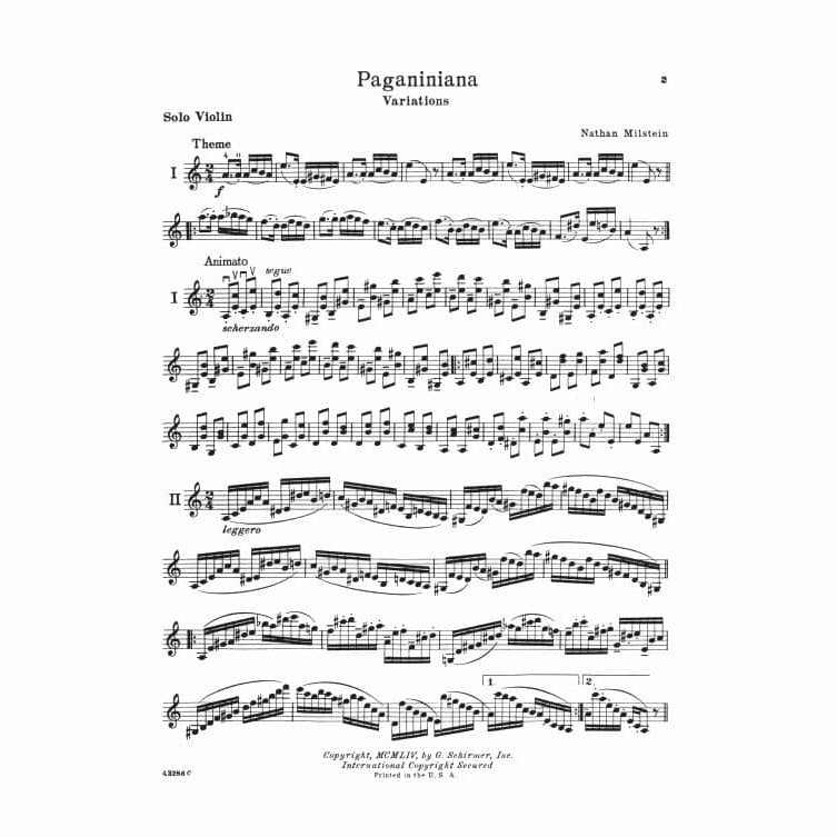 Milstein, Nathan - Paganiniana (Variations) for Solo Violin - Schirmer