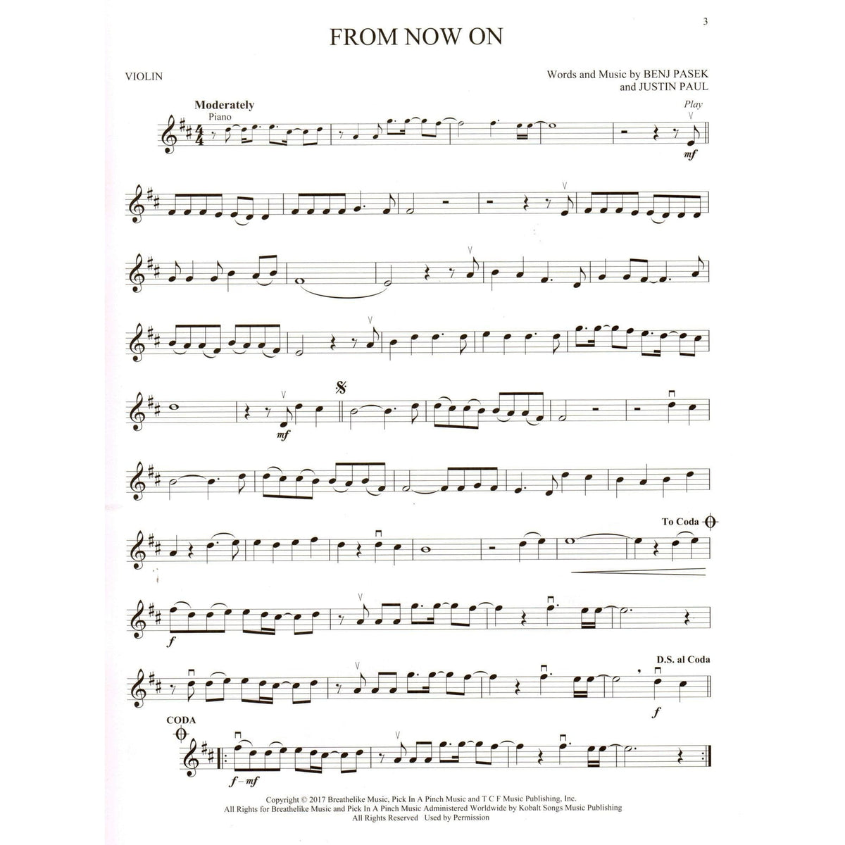 The Greatest Showman - Instrumental Play-Along - for Violin with Online Audio - Hal Leonard