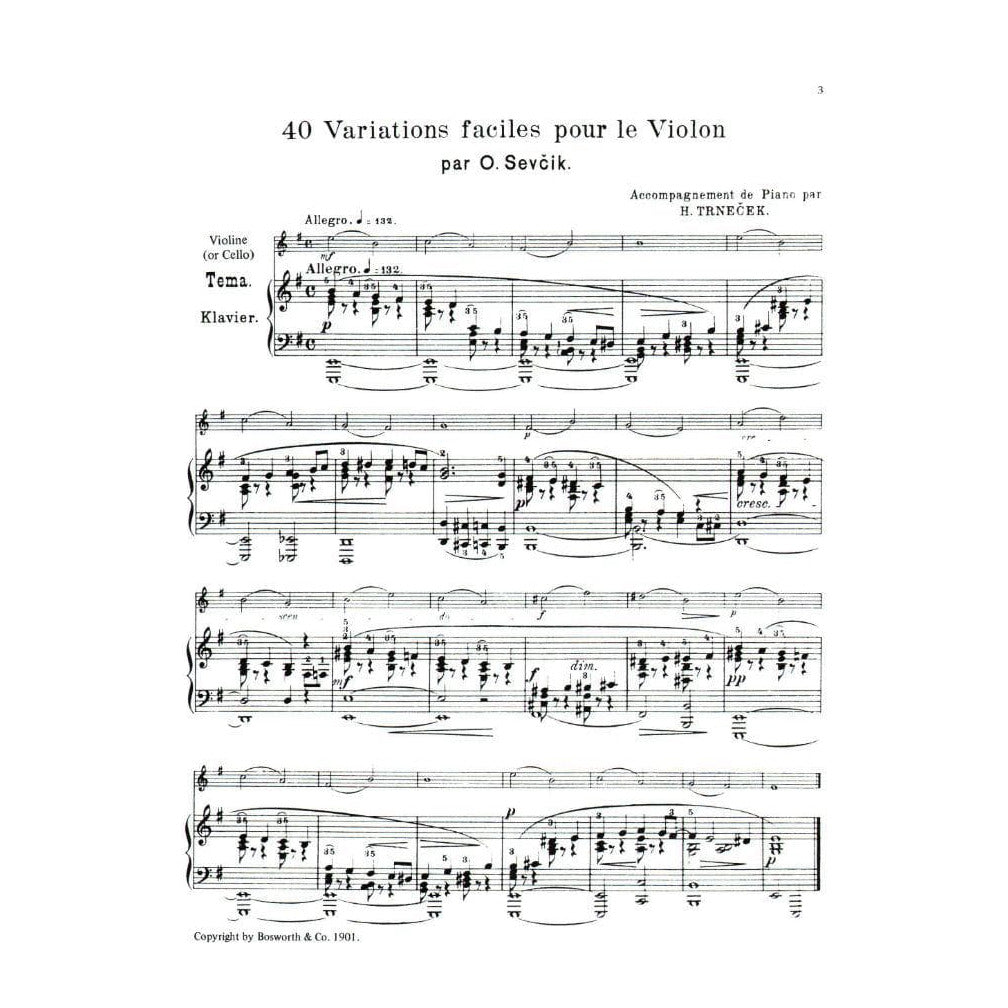 Sevcik, Otakar - 40 Variations, Op 3 For Violin Published by Bosworth & Co