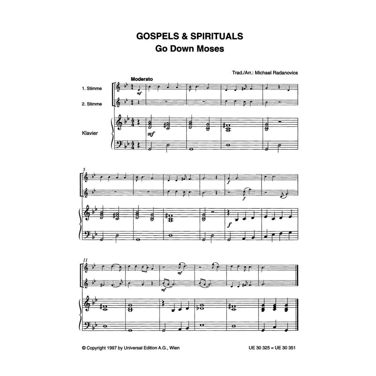 Radanovics, Michael - Gospels and Spirituals - Two Violins and Piano - Universal Edition