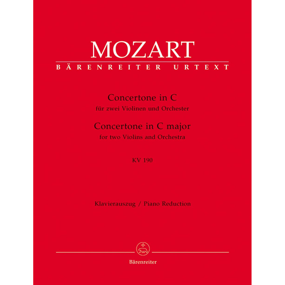 Mozart, WA - Concertone in C Major, K 190 - Two Violins and Piano - edited by Christoph Hellmut Mahling - Bärenreiter Verlag URTEXT