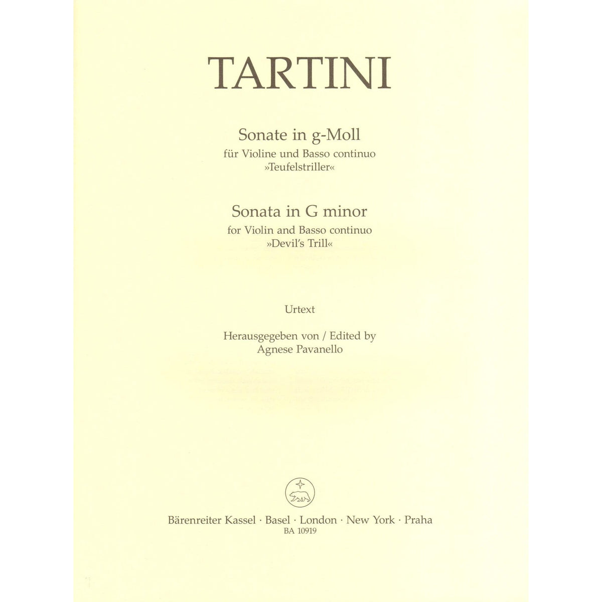 Tartini, Giuseppe - Sonata in G minor ("Devil's Trill") - for Violin and Basso continuo - Barenreiter URTEXT