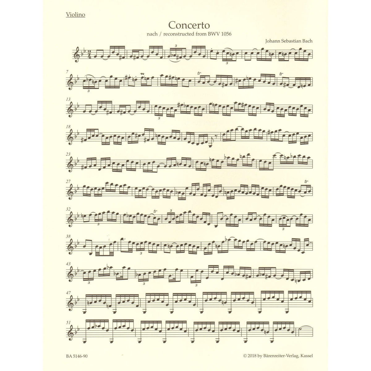 Bach, J.S. - Concerto in G minor, BWV 1056 - for Violin and Piano - Barenreiter URTEXT Edition