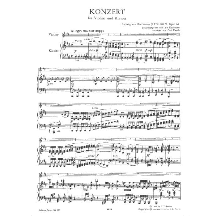 Beethoven, Ludwig - Concerto in D Major Op 61 for Violin and Piano - edited by Flesch - Peters Edition
