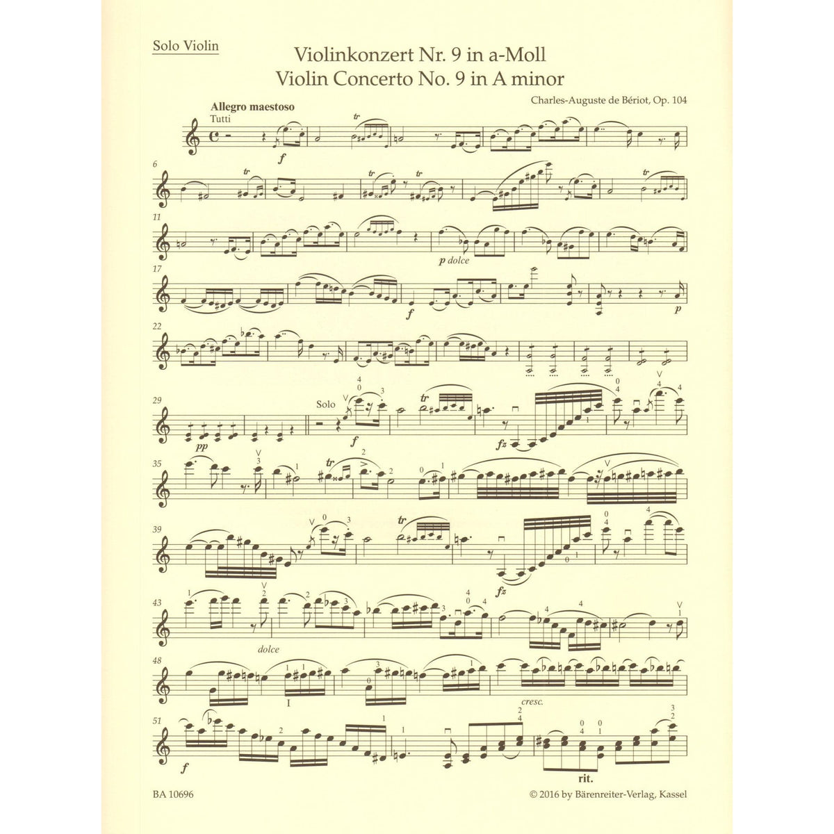 Charles-Auguste de Beriot - Violin Concerto No. 9 in A Minor, Op. 104 - for Violin and Piano - Barenreiter's Concert Pieces