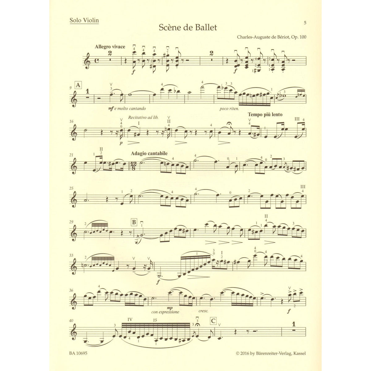Charles-Auguste de Beriot - Scene de Ballet, Op. 100 - for Violin and Piano - Barenreiter's Concert Pieces