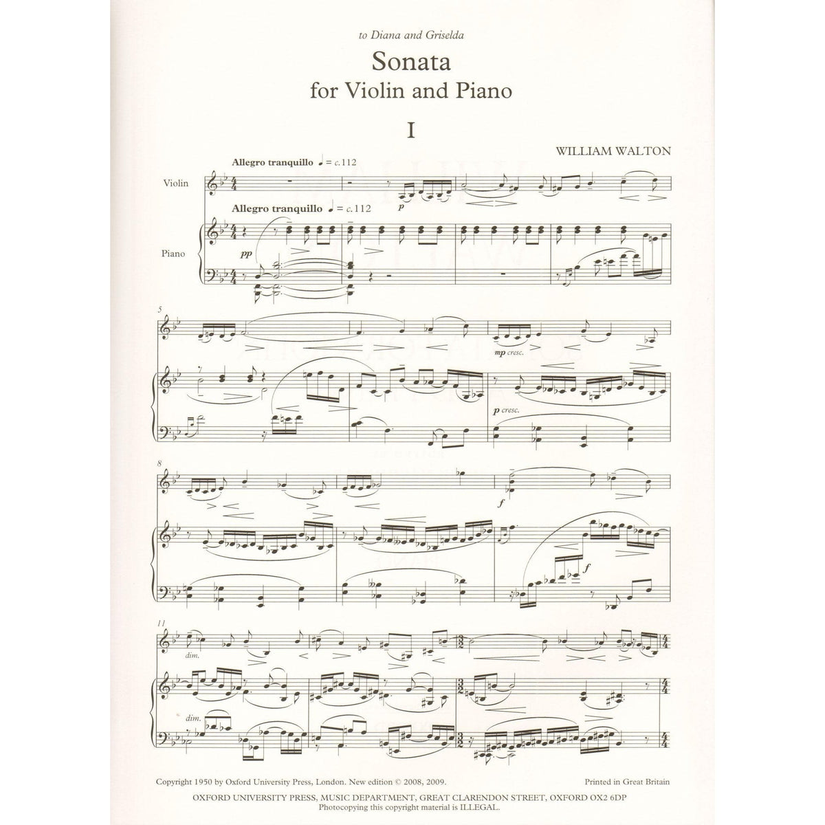 Walton, William - Sonata for Violin and Piano - Revised Edition by Hugh MacDonald - Oxford University Press