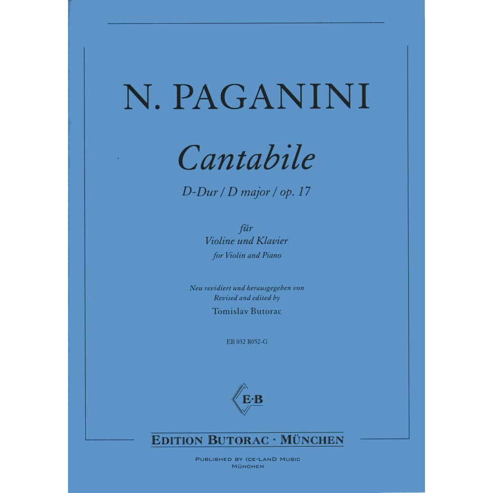 Paganini, Niccolò - Cantabile in D Major, Op 17 - Violin and Piano - edited by Tomislav Butorac - Ice-Land Music