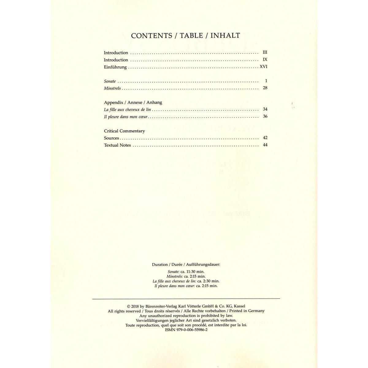 Debussy, Claude - Works for Violin and Piano - Edited by Douglas Woodfull-Harris - Barenreiter Urtext