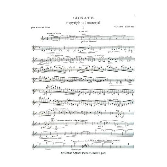 Debussy, Claude - Sonata in G Minor for Violin and Piano - Masters Music Publication