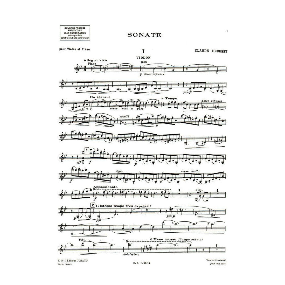 Debussy, Claude - Sonata in g minor for Violin and Piano - Durand Edition