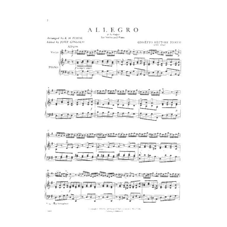 Fiocco, Joseph-Hector - Allegro - Violin and Piano - edited by Josef Gingold - International Edition