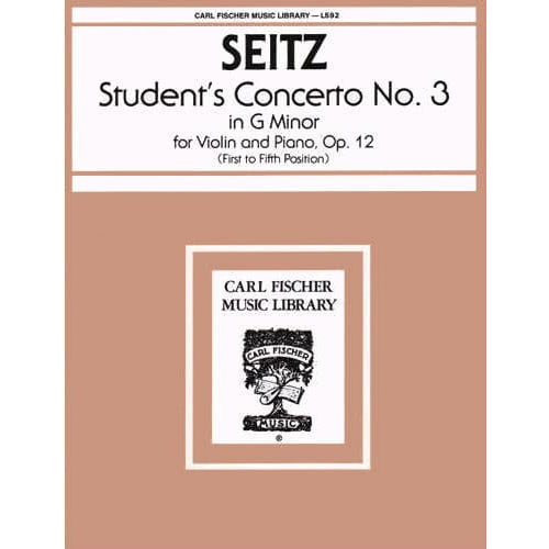 Seitz, Fritz (Friedrich) - Student's Concerto No 3 in G Minor, Op 12 - Violin and Piano - Carl Fischer