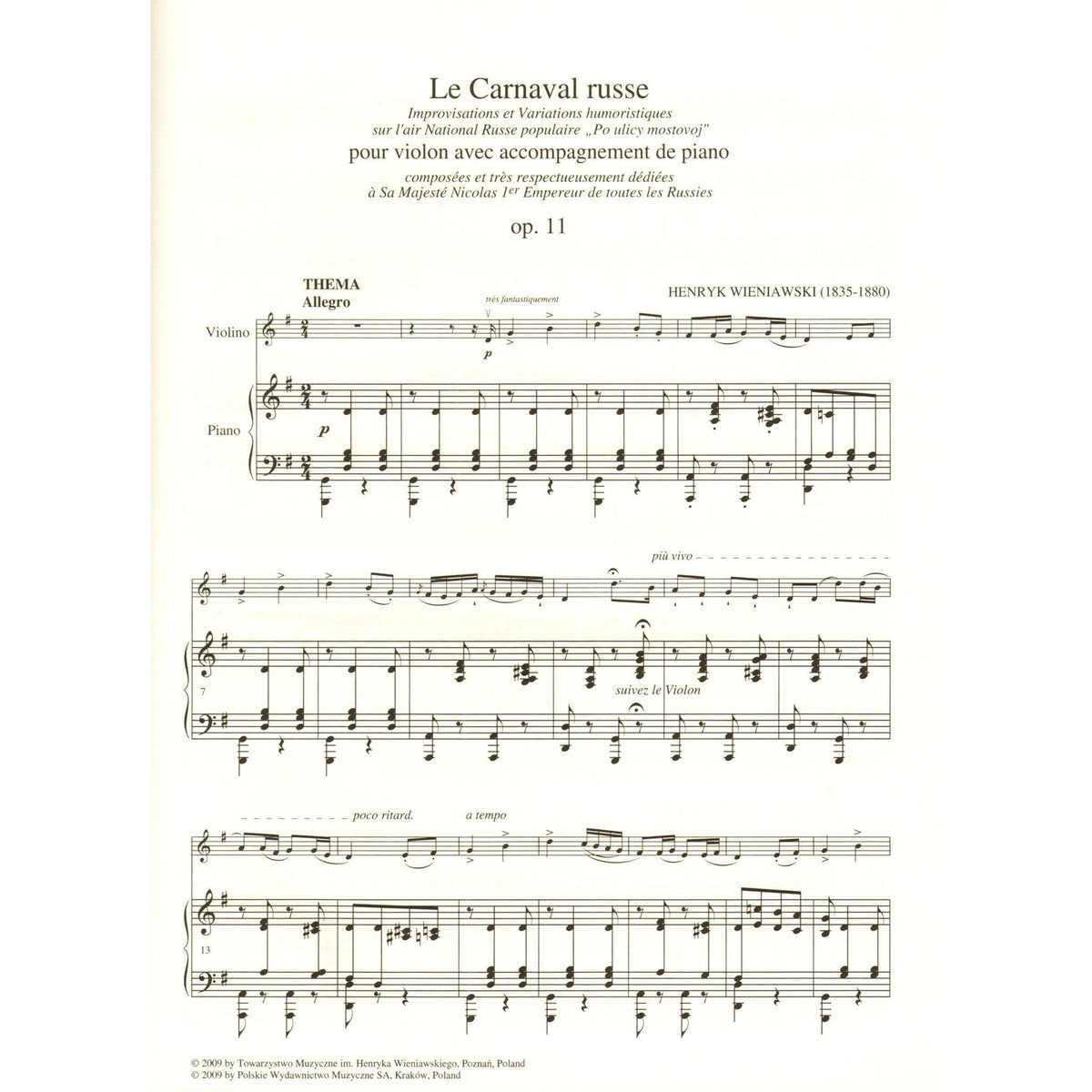 Wieniawski, Henryk - Le Carnaval Russe, Op. 11 - for Violin and Piano - edited by Renata Suchowiejko - PWM Edition