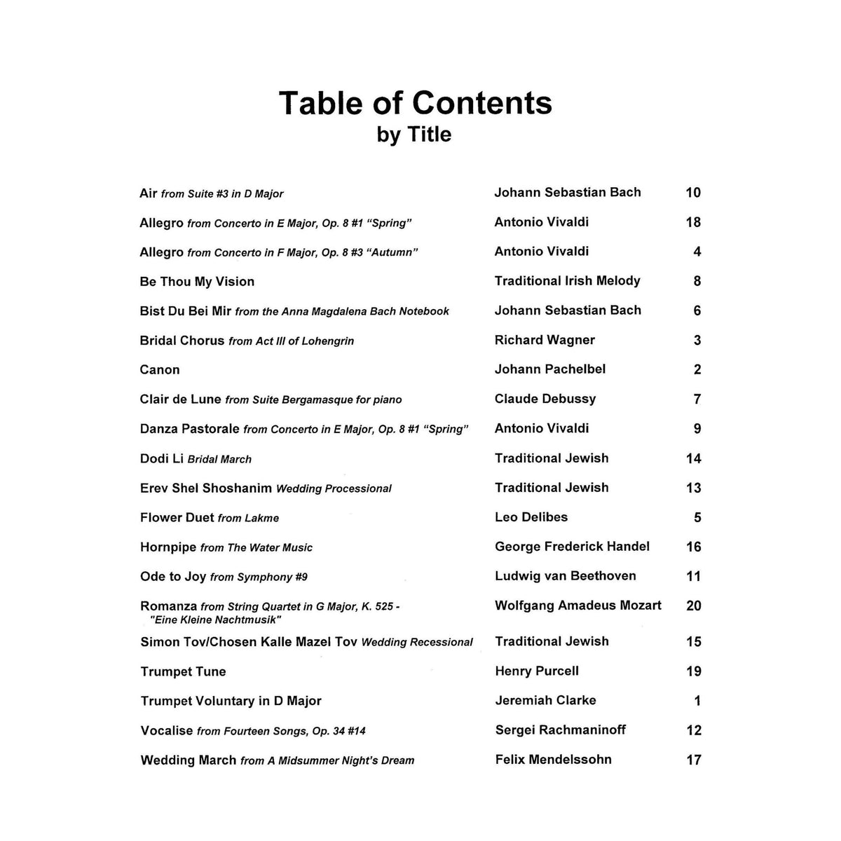 Twenty Traditional Wedding Solos, for Violin and Piano Published by Last Resort Music Publishing
