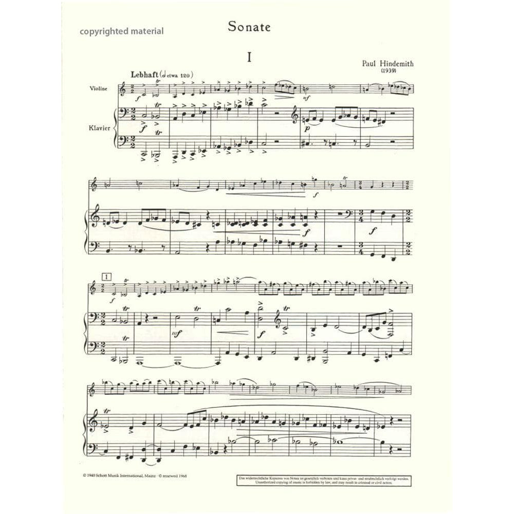 Hindemith, Paul - Sonata in C - Violin and Piano - Schott Edition
