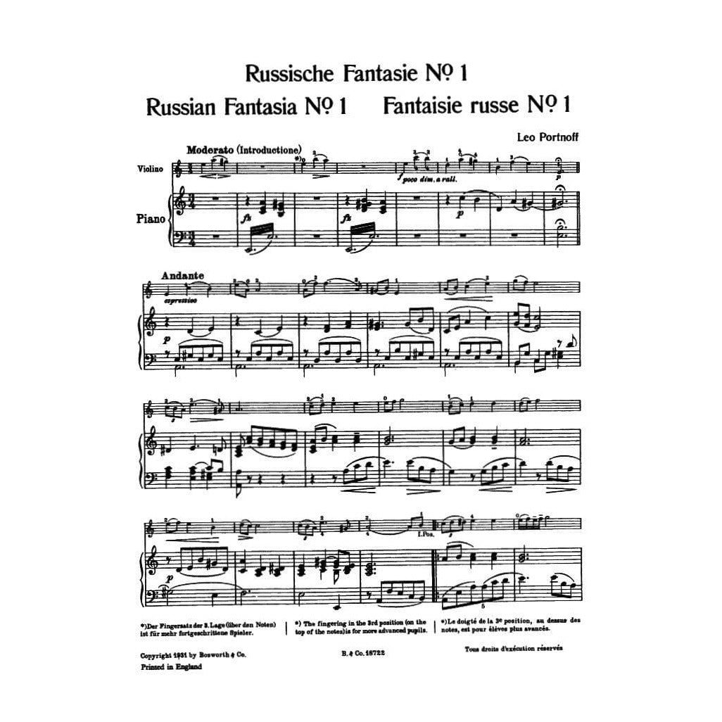 Portnoff, Leo - Russian Fantasia No 1 in A Minor - Violin and Piano - Bosworth