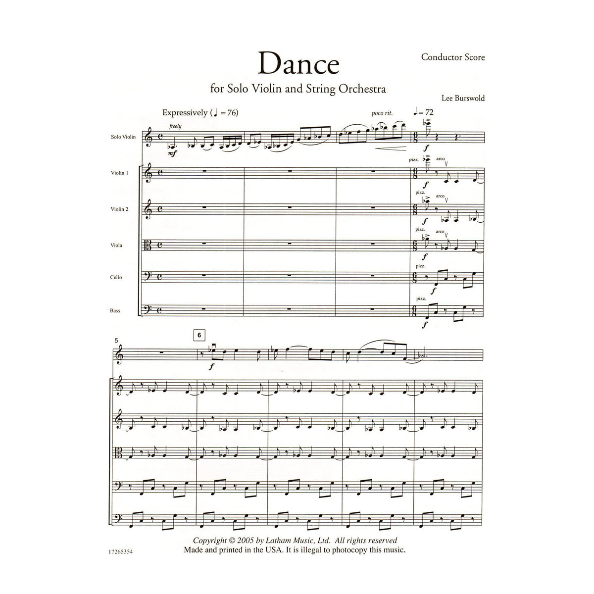 Burswold, Lee - Dance for Solo Violin and String Orchestra - Latham Music