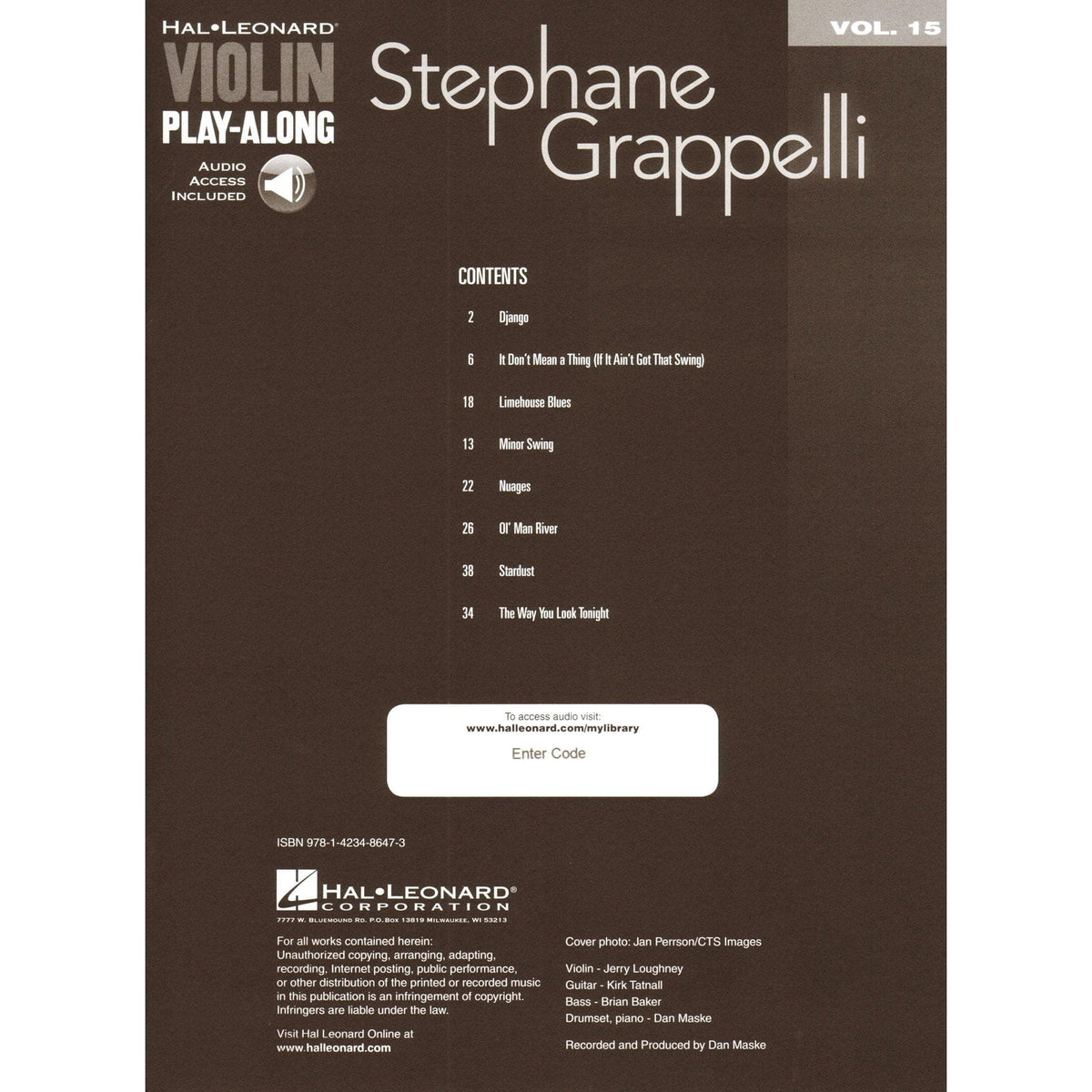 Stephane Grappelli - Violin Play-Along Volume 15: 8 Jazz Transcriptions - for Violin with Audio Accompaniment - Hal Leonard