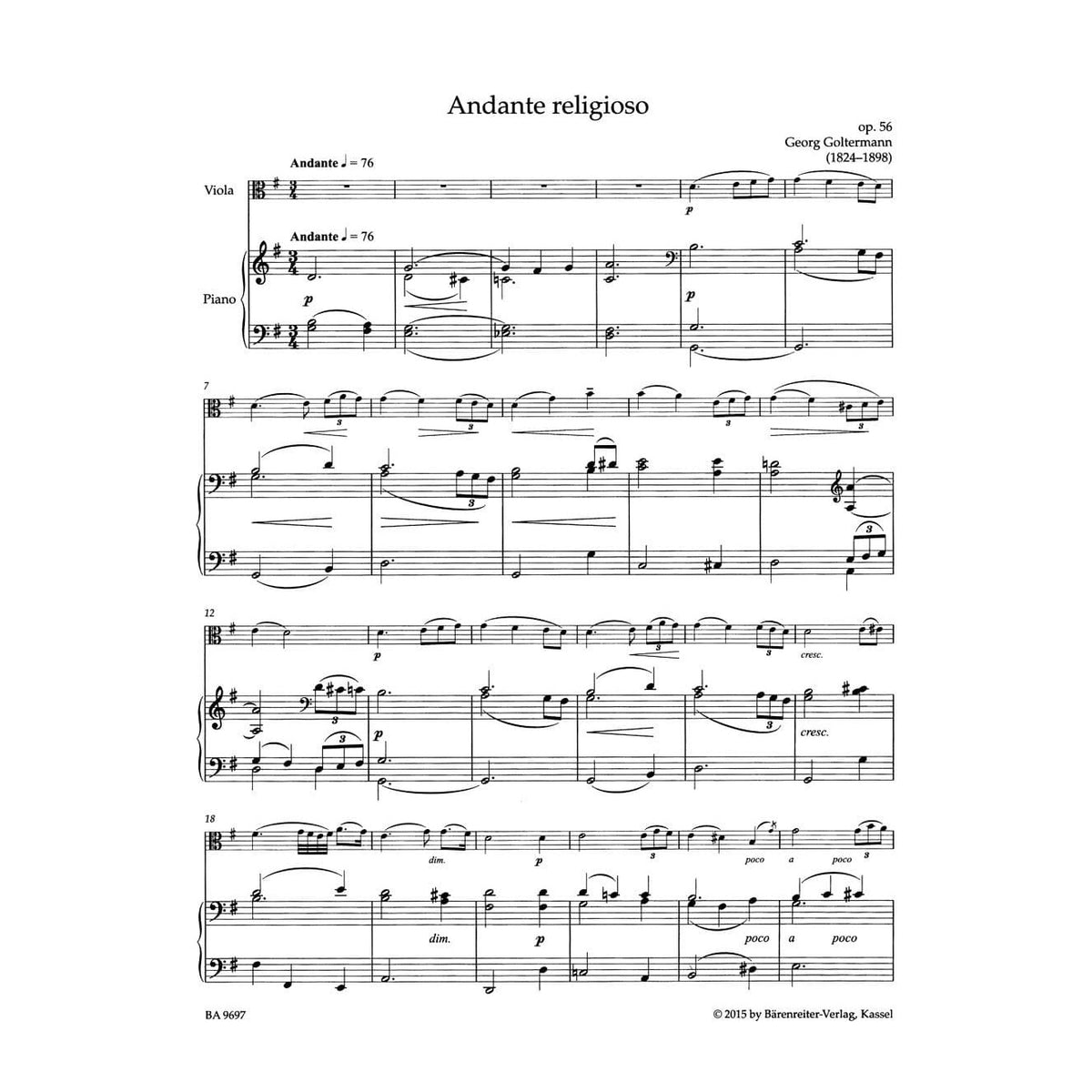 Concert Pieces for Viola and Piano - Viola Collection - edited by Kurt Sassmannshaus - Barenreiter