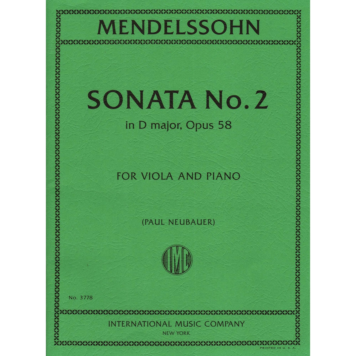 Mendelssohn, Felix - Sonata No. 2 in D major, Op 58 - Viola and Piano - edited by Paul Neubauer - International
