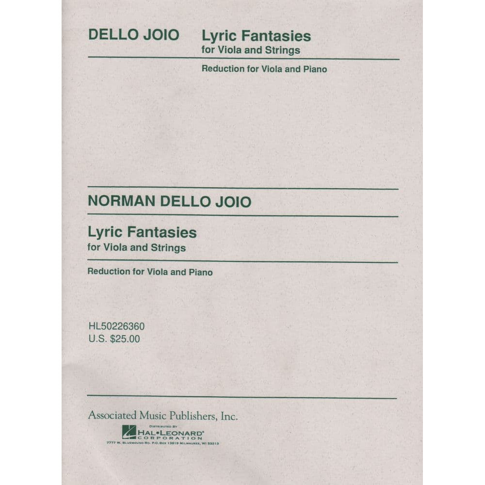 Dello Joio, Norman - Lyric Fantasies For Viola and Strings - Viola and Piano - Associated Music Edition (Hal Leonard)