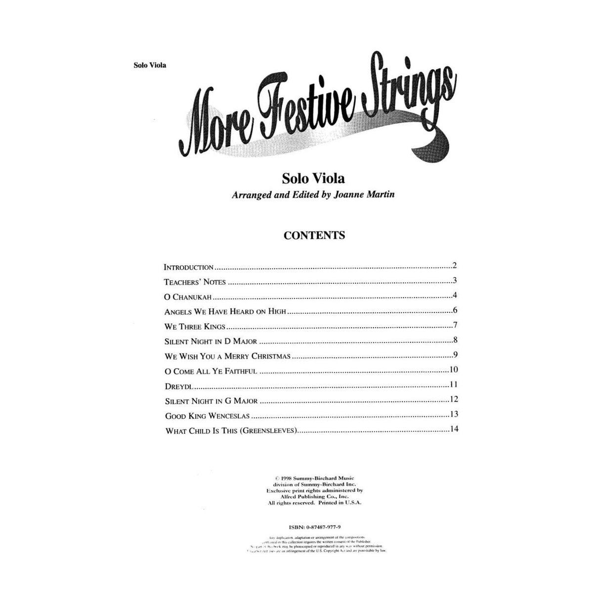Martin, Joanne - More Festive Strings for Solo Viola - Alfred Music Publishing