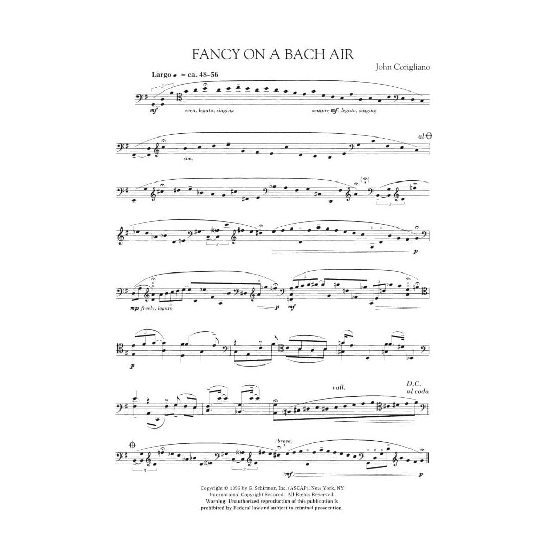 Corigliano, John - Fancy On a Bach Air - Solo Cello - G Schirmer Edition