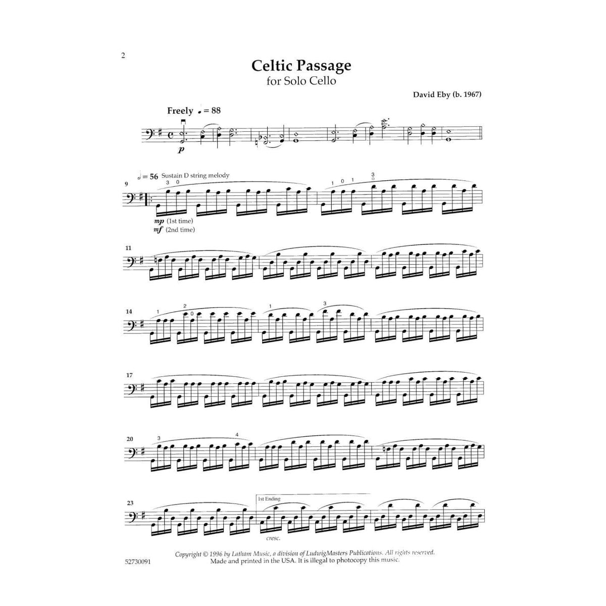 Eby, David - Celtic Passage - Cello solo - Latham Music Edition