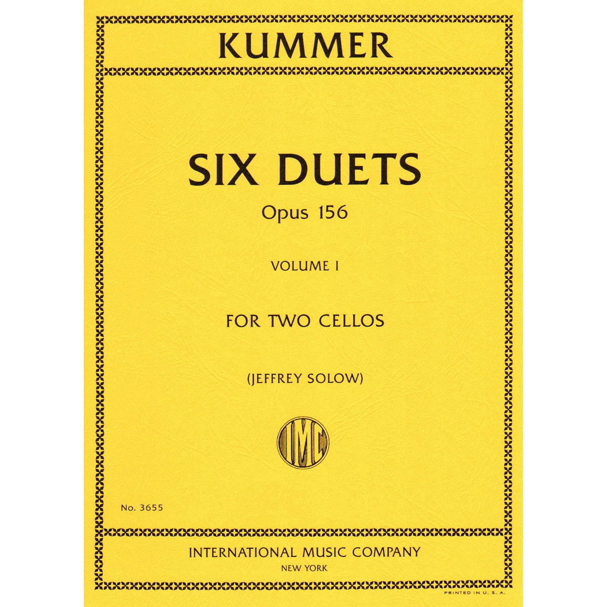 Kummer, FA - Six Duets, Op 156, Volume 1 - Two Cellos - edited by Jeffrey Solow - International Music Co