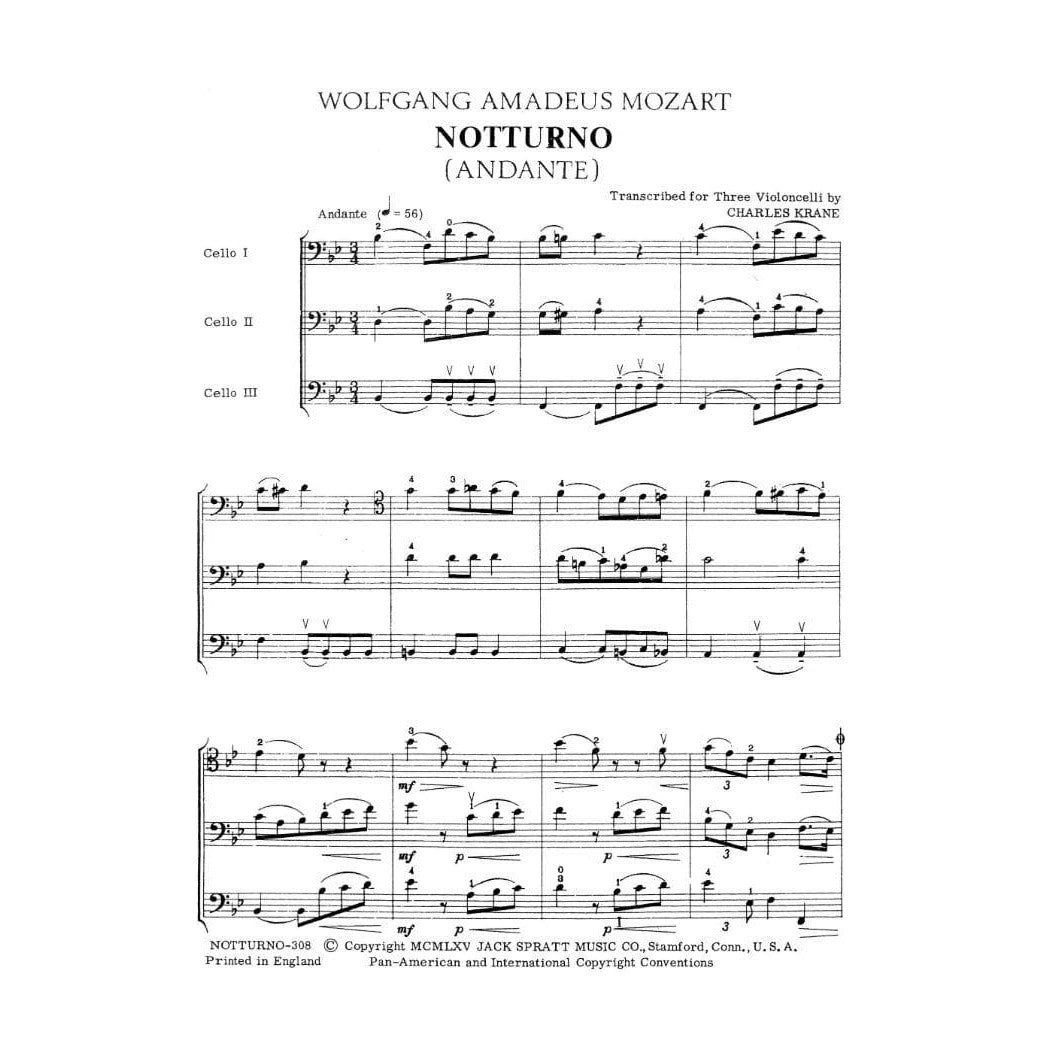 Mozart, WA - Notturno (Andante) - Three Cellos - transcribed by Charles Krane - Spratt Music Publishers