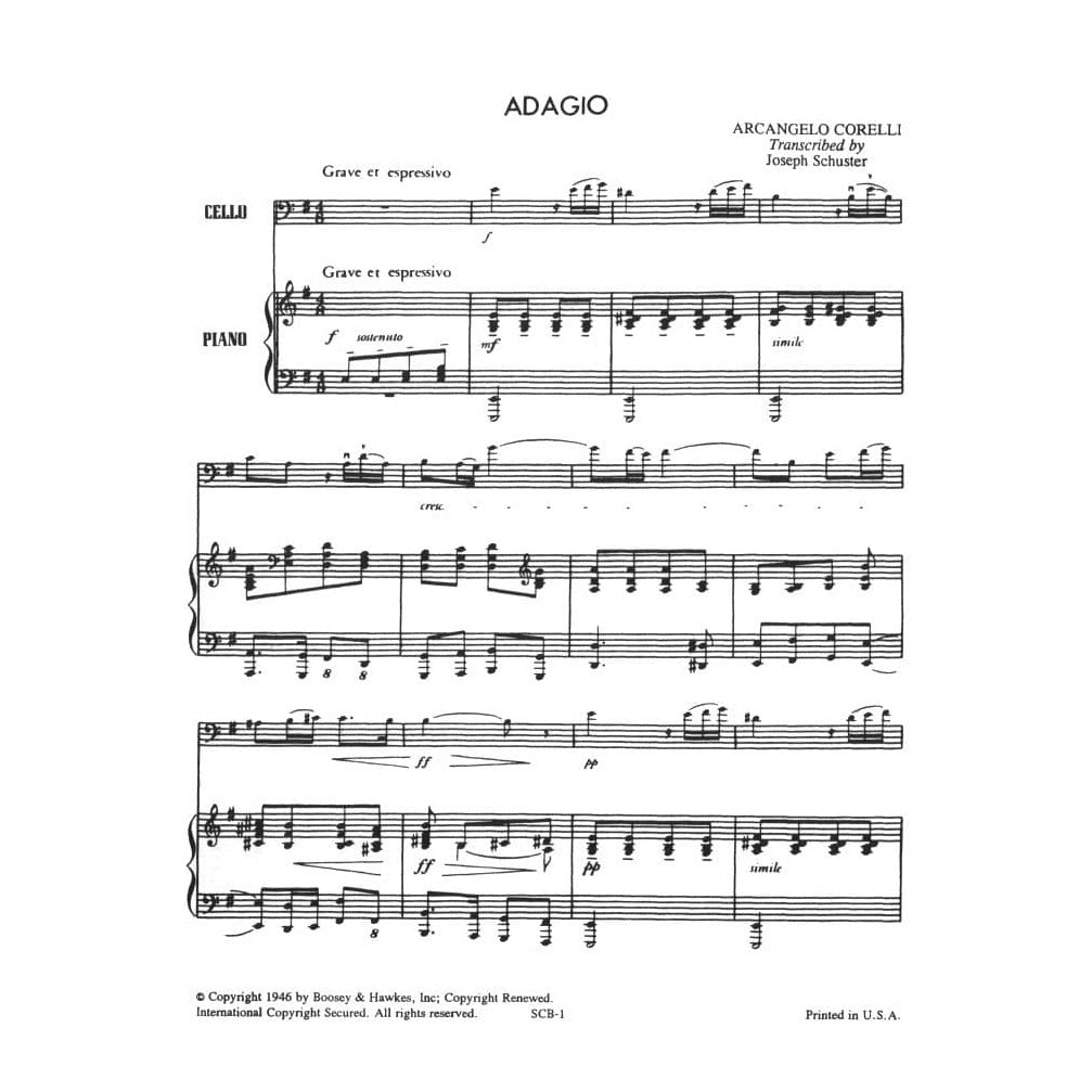 Adagio for Cello and Piano - Corelli, Arcangelo - arranged by Joseph Schuster - Boosey and Hawkes