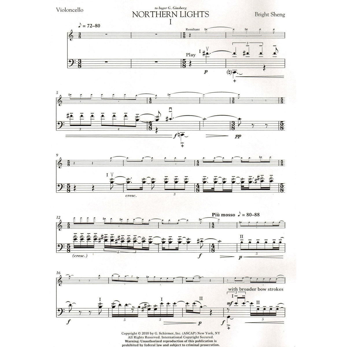 Sheng, Bright - Northern Lights - for Cello and Piano - G Schirmer Edition