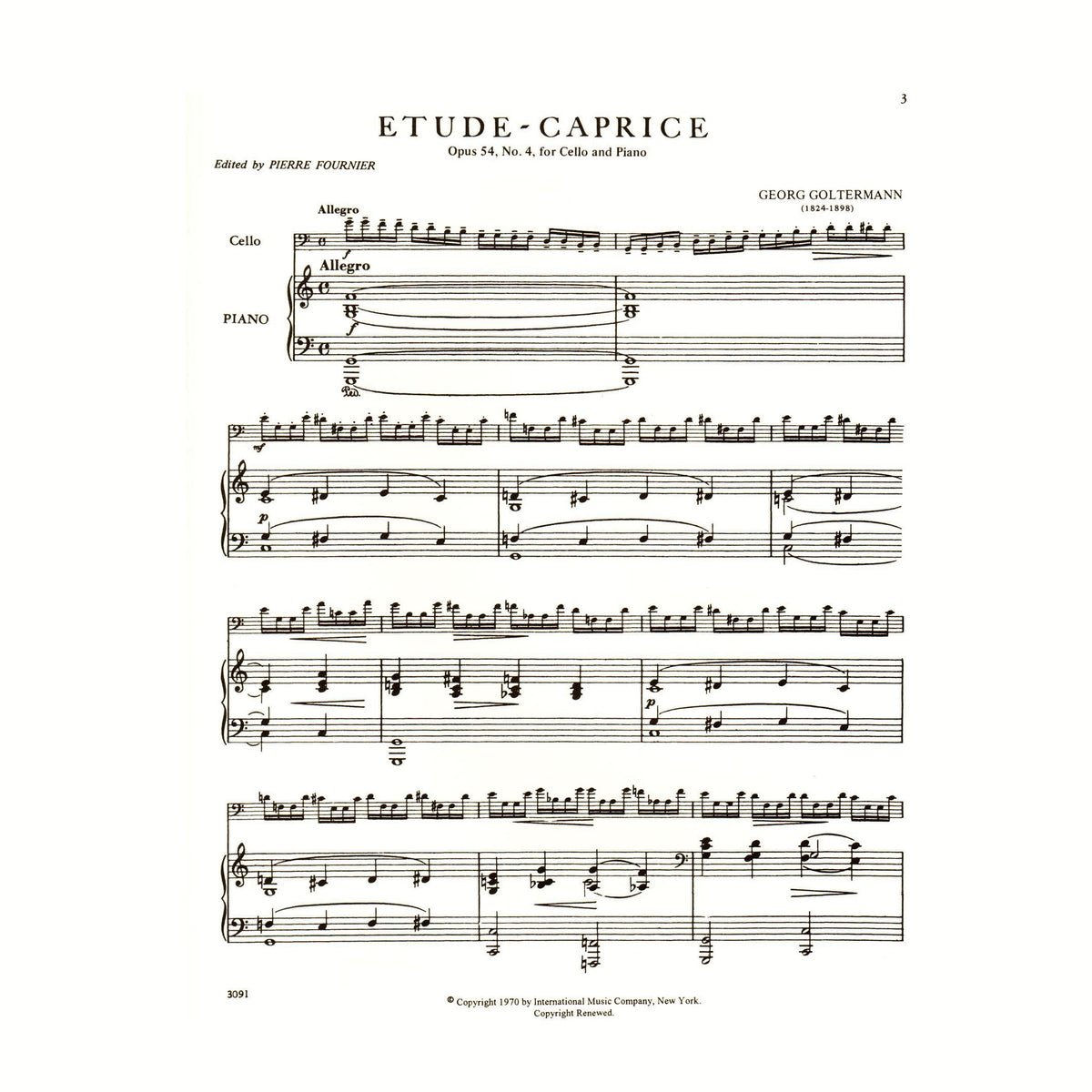 Goltermann, Georg - Etude-Caprice, Op 54, No 4 - Cello and Piano - edited by Pierre Fournier - International Edition