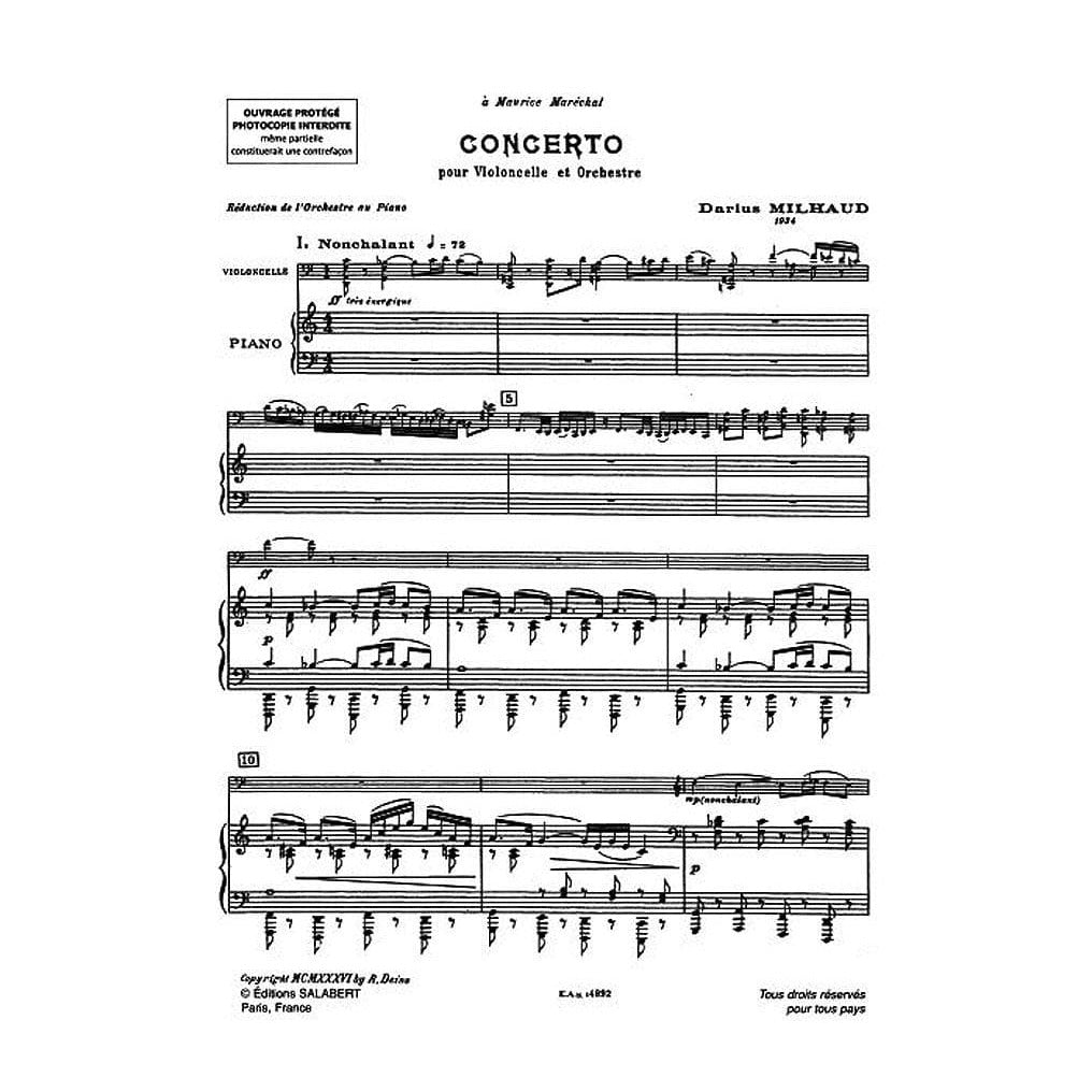 Milhaud, Darius - Concerto No 1, Op 136 (1934) - Cello and Piano - Editions Salabert