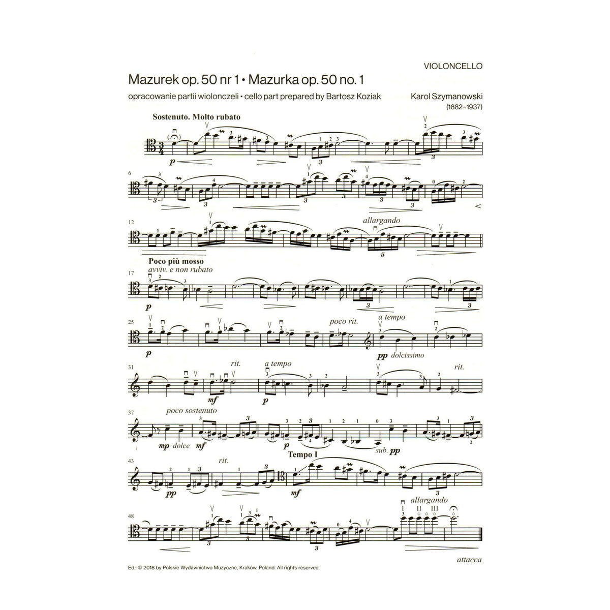 Szymanowski - Mazurkas, Op. 50, Nos. 1 and 2 - for Cello and Piano - edited by Jerzy Bauer - PWM Edition